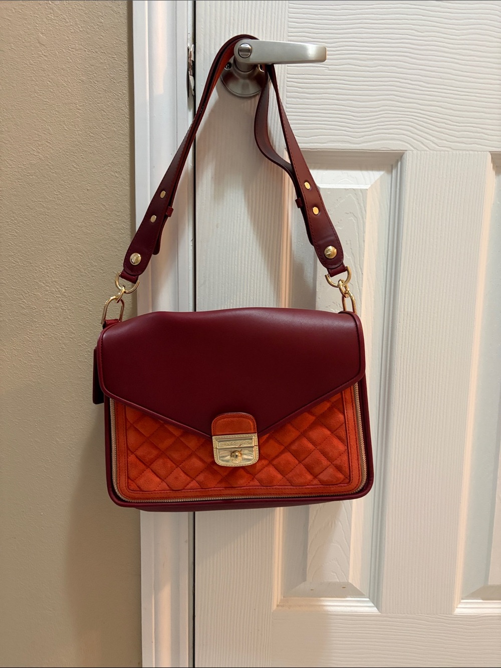 Longchamp Burgundy and Orange Quilted Shoulder Bag